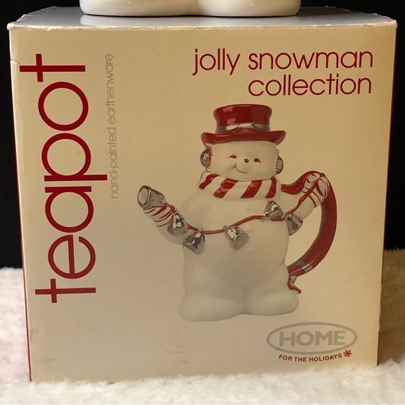 2001 Jolly Snowman Collection Hand-Painted Earthenware Teapot w/White Gold - Picture 2 of 13